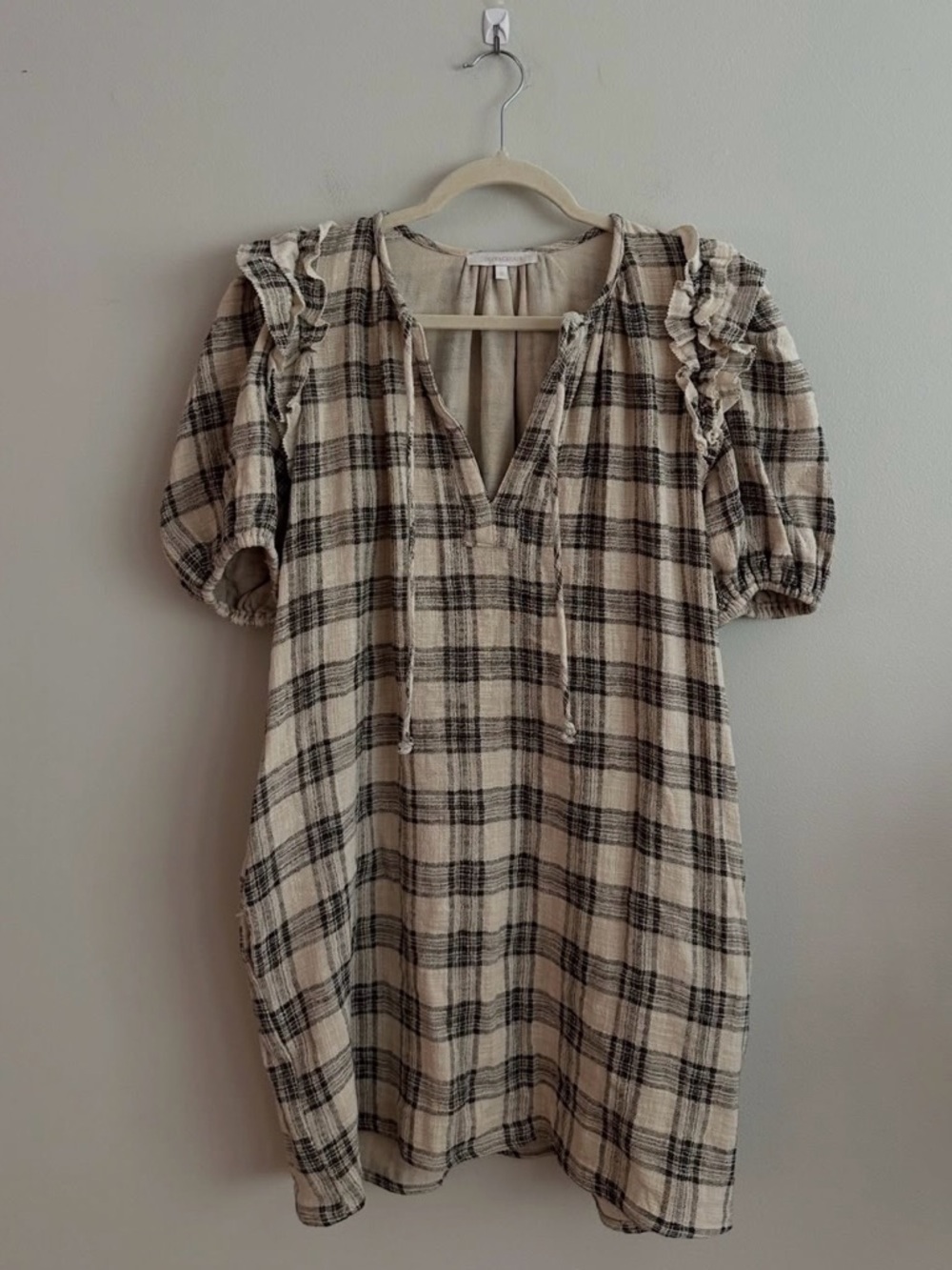 Olivaceous Plaid Cotton Mini Dress